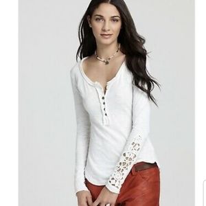 Free People henley crochet cuff top